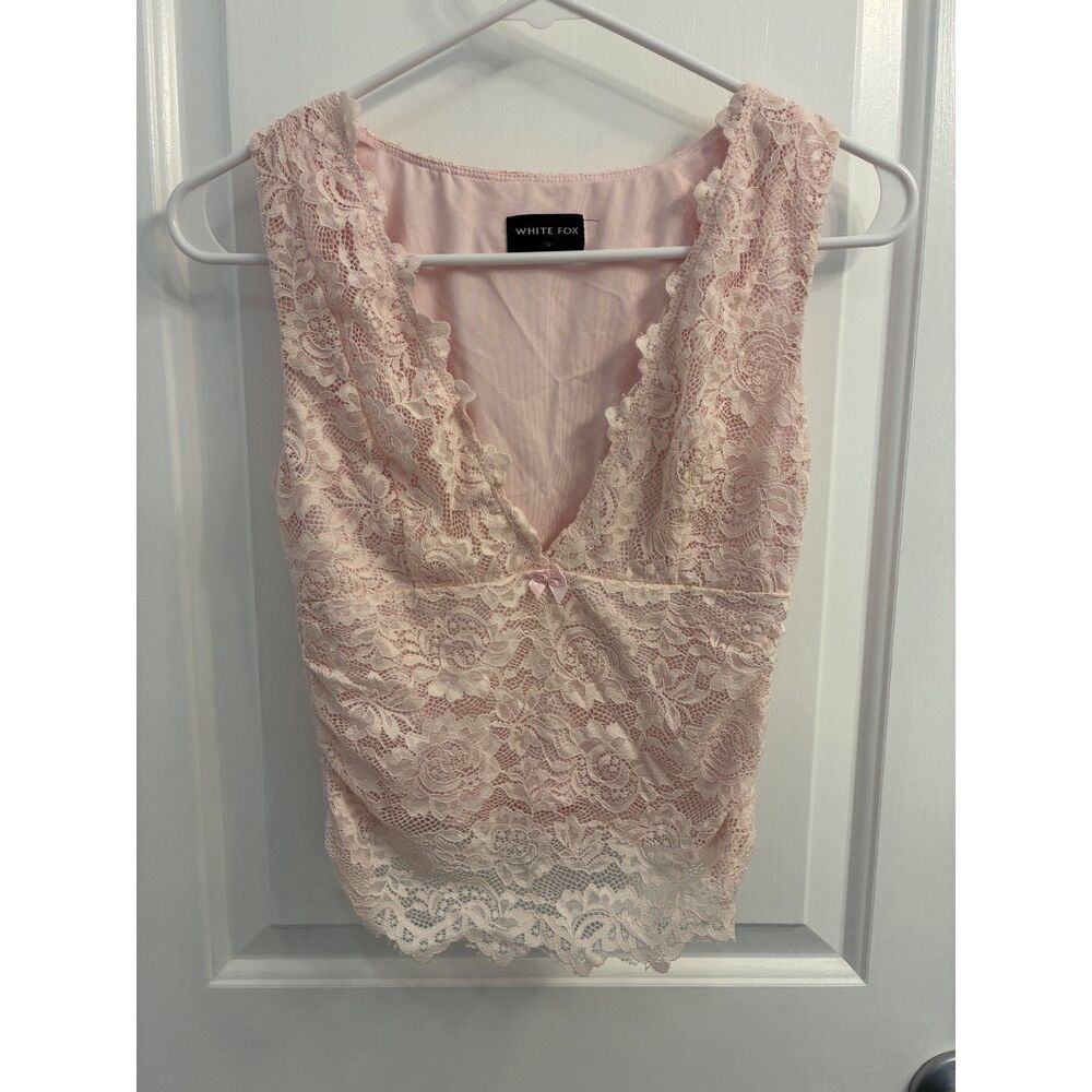 White Fox Pink Floral Lace Tank Top Size Small Coquette Fairy Ballet Core